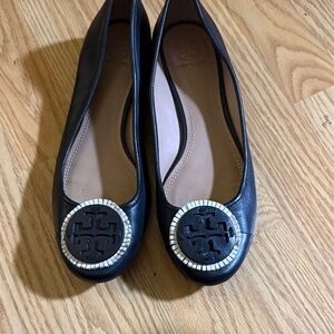 Tory Burch Black Flats with Silver Medallion
